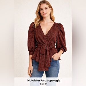 NWOT - Hutch for Anthropologie Brocade Wrap Top Puff Sleeve Tie Waist Size M
